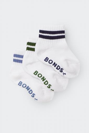 Baby Logo Cushioned Quarter Crew With Stripe 3 Pack (Boys)