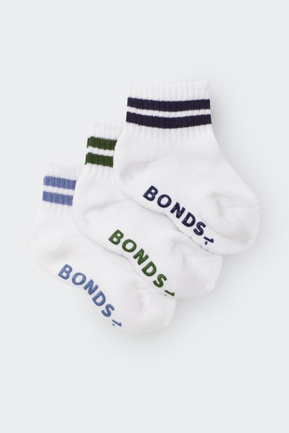 Baby Logo Cushioned Quarter Crew With Stripe 3 Pack