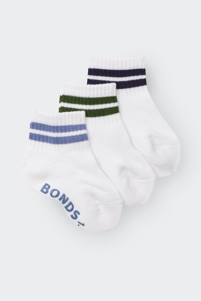 Baby Logo Cushioned Quarter Crew With Stripe 3 Pack