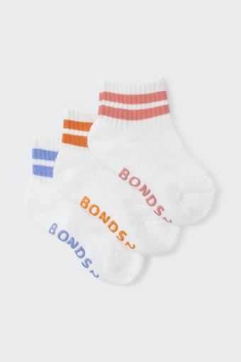 Baby Logo Cushioned Quarter Crew With Stripe 3 Pack (Girls)