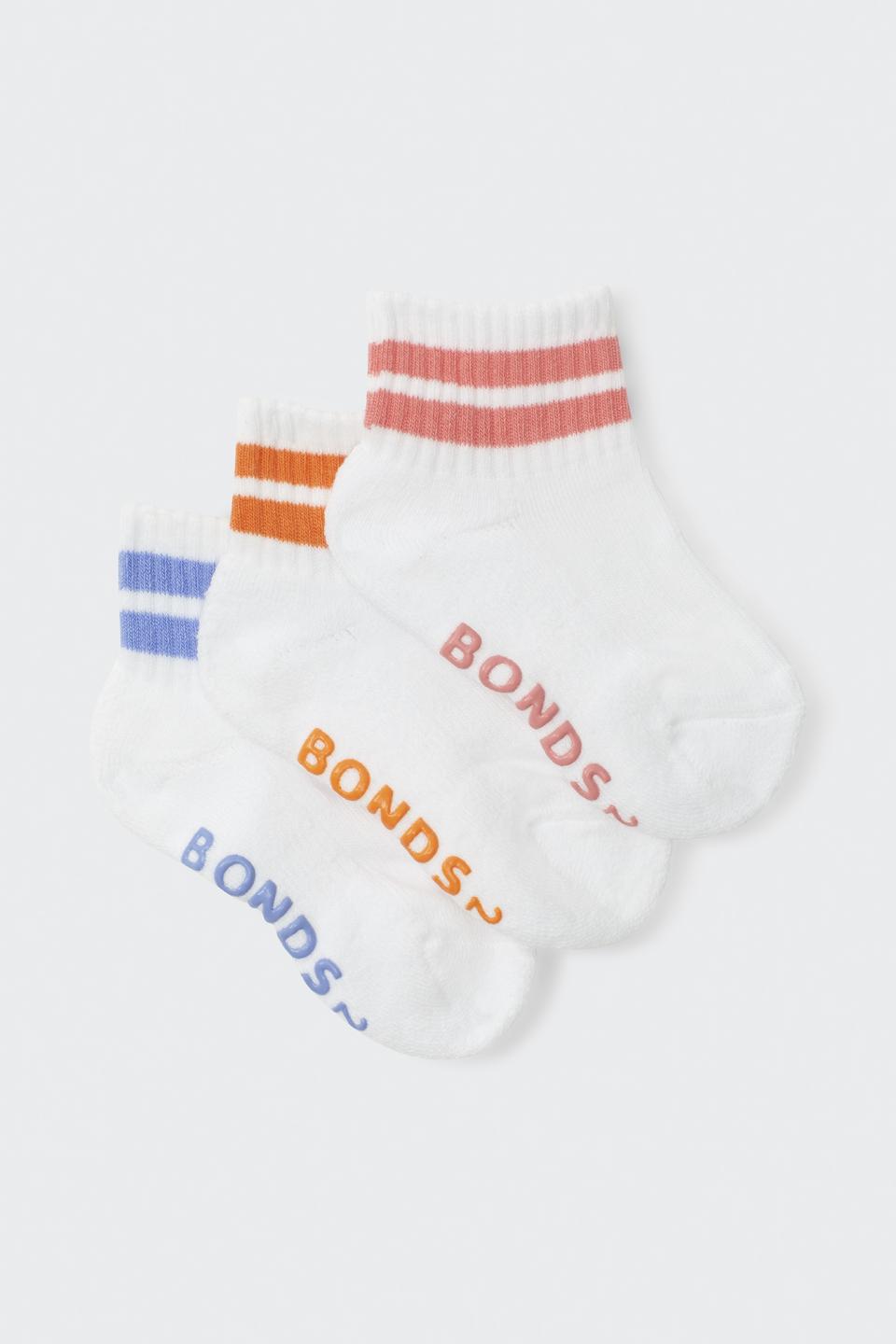 Baby Logo Cushioned Quarter Crew With Stripe 3 Pack