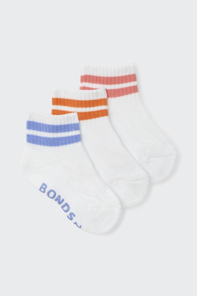Baby Logo Cushioned Quarter Crew With Stripe 3 Pack