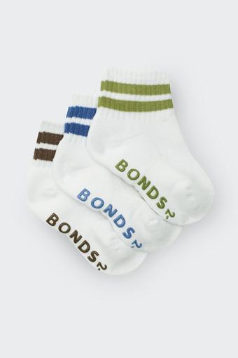 Baby Logo Cushioned Quarter Crew With Stripe 3 Pack (Boys)