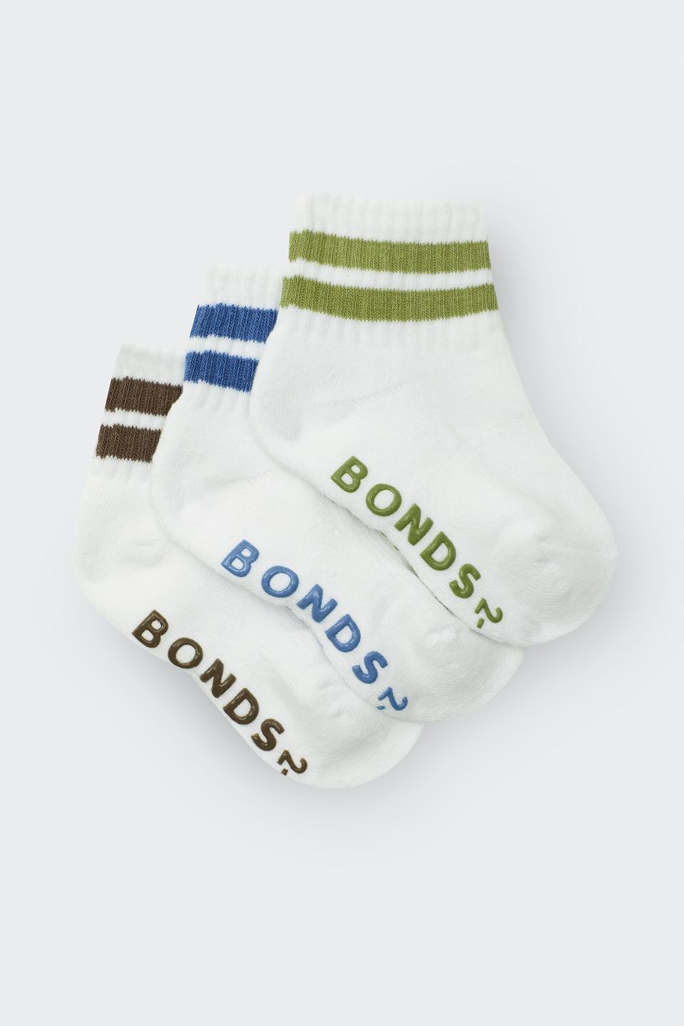 Baby Logo Cushioned Quarter Crew With Stripe 3 Pack