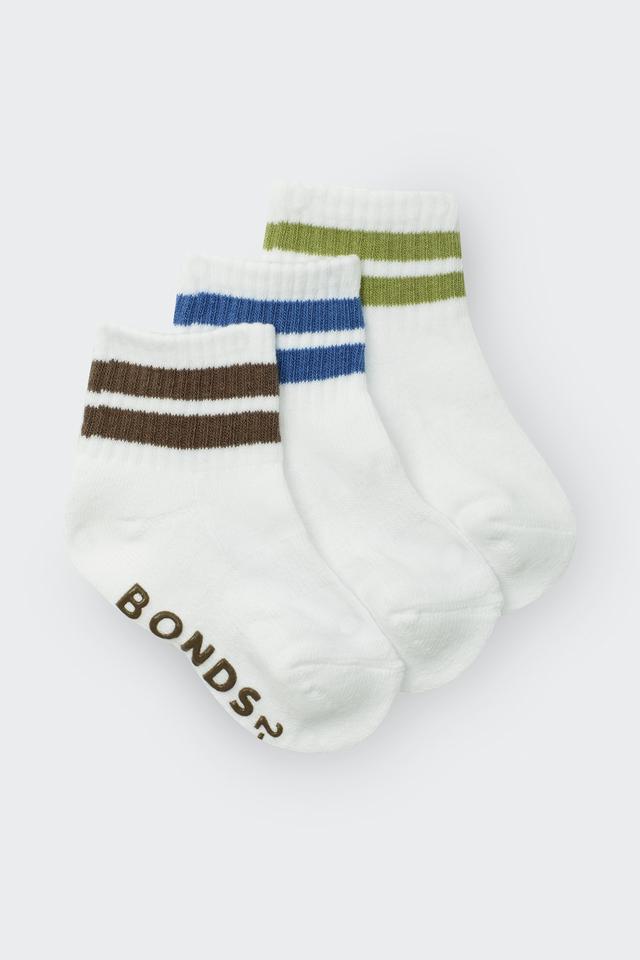 Baby Logo Cushioned Quarter Crew With Stripe 3 Pack