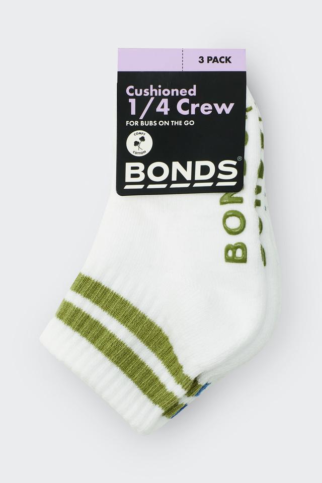 Baby Logo Cushioned Quarter Crew With Stripe 3 Pack