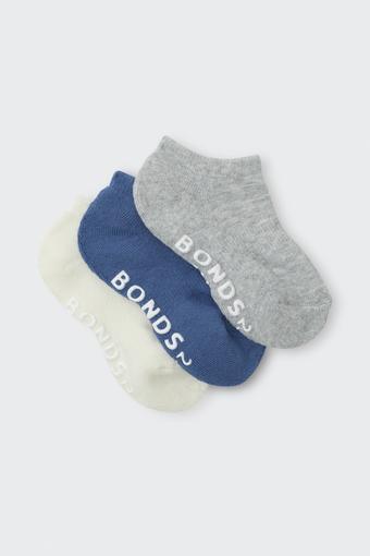 Baby Logo Cushioned Solid Colours Low Cut Socks 3 Pack (Boys Colours)