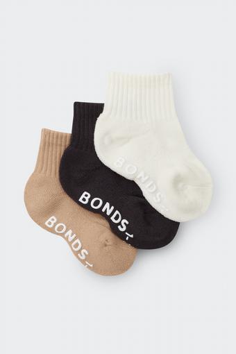Baby Logo Cushioned Solid Colours Quarter Crew 3 Pack (Moose / La Femme Nikita / Marscapone)