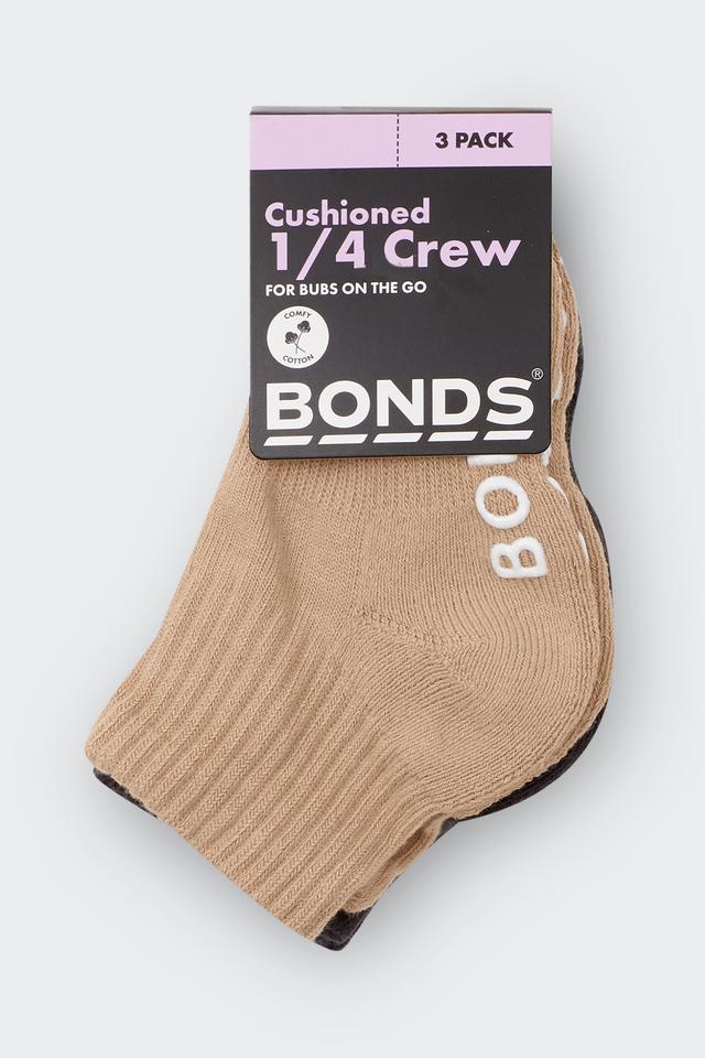 Baby Logo Cushioned Solid Colours Quarter Crew 3 Pack