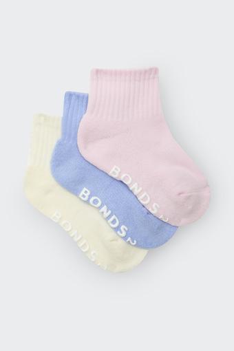 Baby Logo Cushioned Solid Colours Quarter Crew 3 Pack (Girls - Lilac Wine/ Violet Rules/ Marscapone)