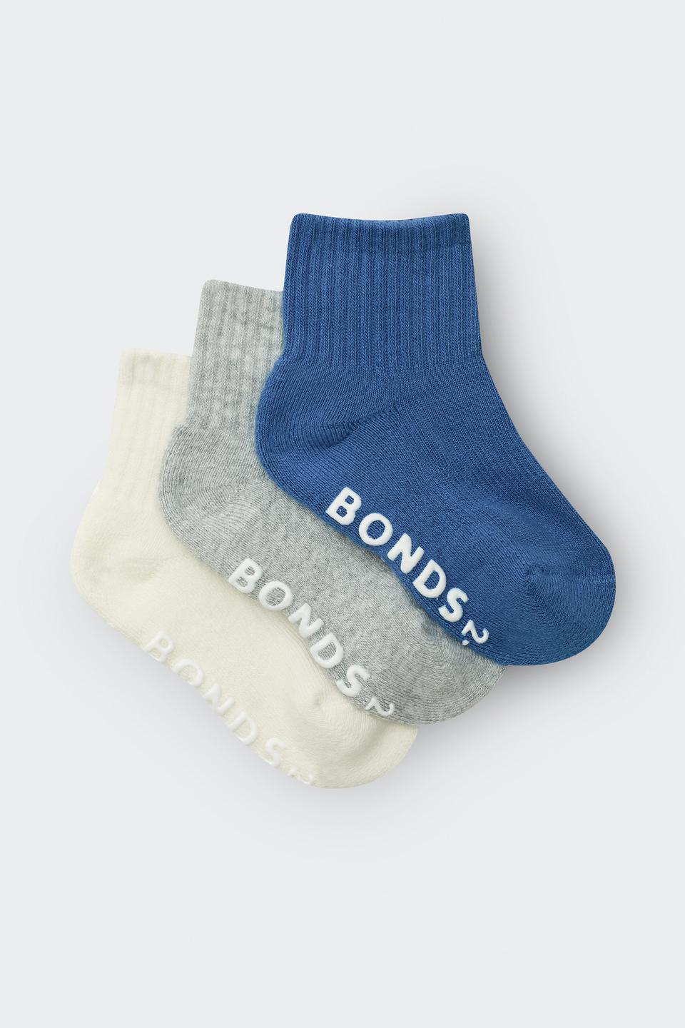 Baby Logo Cushioned Solid Colours Quarter Crew 3 Pack