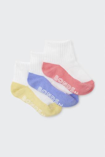 Baby Logo Lightweight Quarter Crew Socks 3 Pack (Girls Pops)