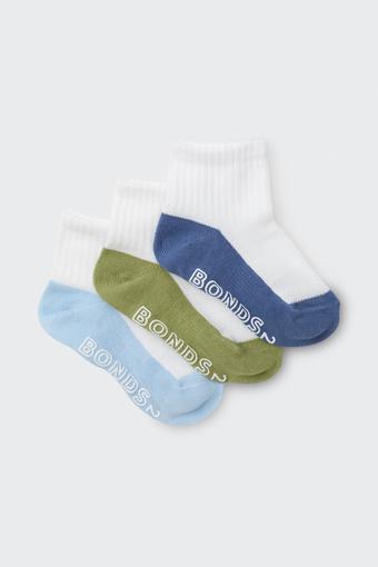 Baby Logo Lightweight Quarter Crew Socks 3 Pack (Boys Pops)