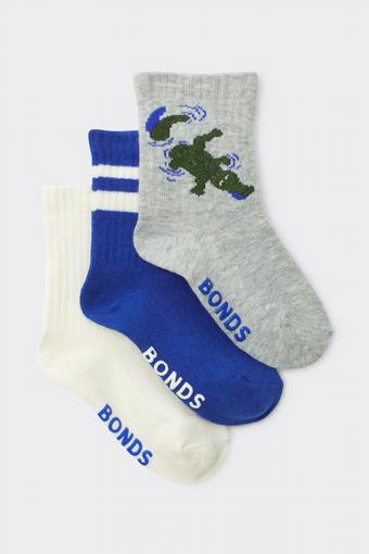 Baby Pattern Rib Crew Sock 3 Pack (Surf Splash Snap New Grey Marle / Belize Blue & Marscapone / Marscapone)