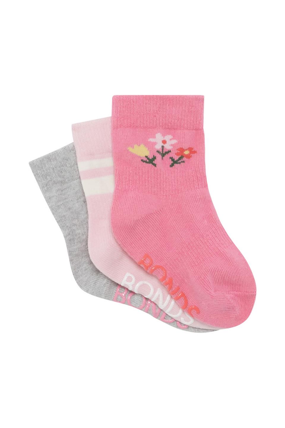 Baby Stay on Pattern Quarter Crew Socks 3 Pack