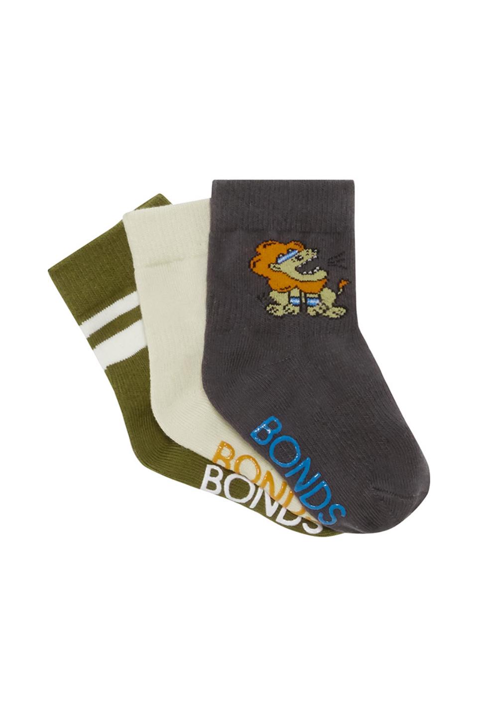Baby Stay on Pattern Quarter Crew Socks 3 Pack