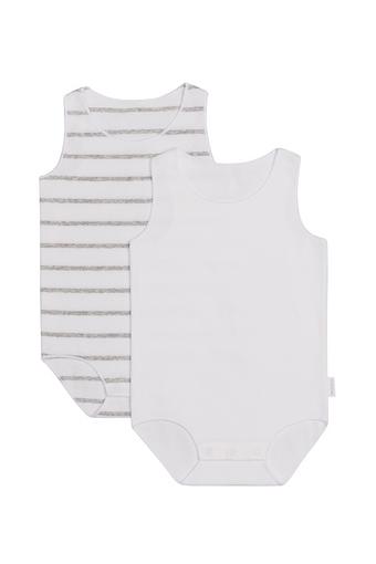 Baby Wonderbodies Rib Singletsuit 2 Pack (White & Grey Stripe / White)