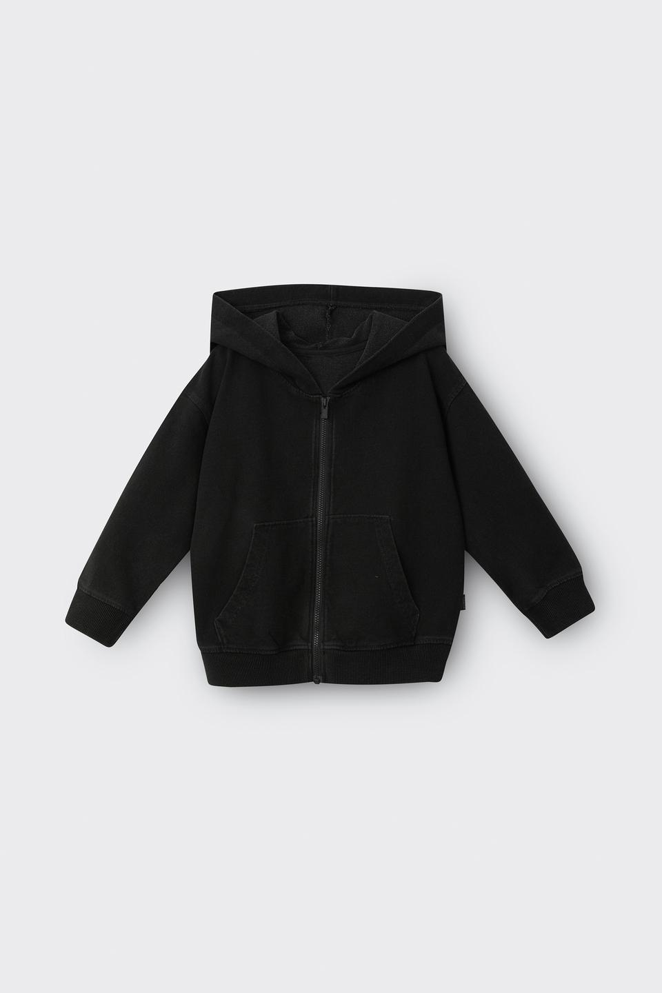 Black Denim Wash Zip Hoodie