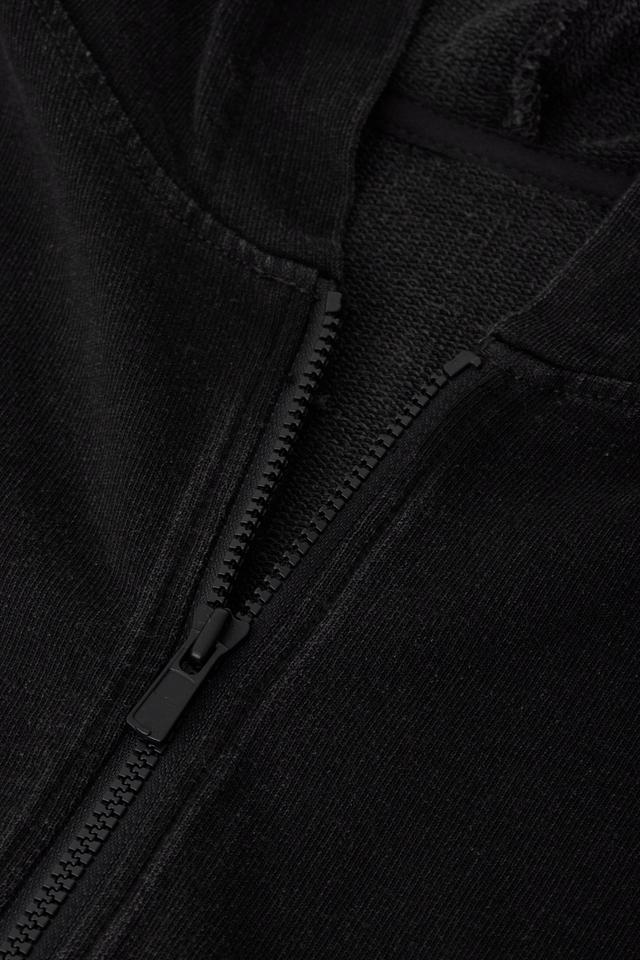 Black Denim Wash Zip Hoodie