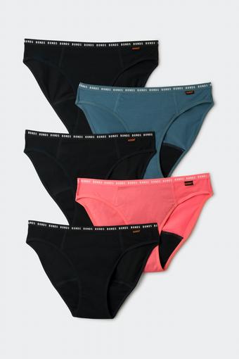 Bloody Comfy™ Period Bikini Moderate 5 Pack (Dusted Teal/ Sammy Salmon/ Black)