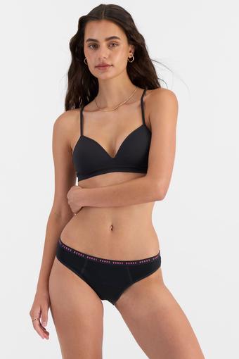 Bloody Comfy™ Period Bikini Moderate (Black With Funky Flamingo Logo)