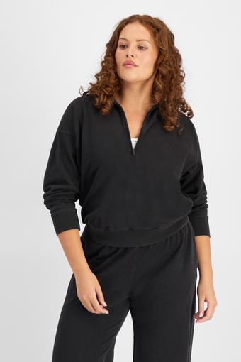Denim Wash Half Zip Pullover (Stone Black)