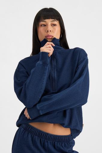 Denim Wash Half Zip Pullover (Sea Blue Denim)