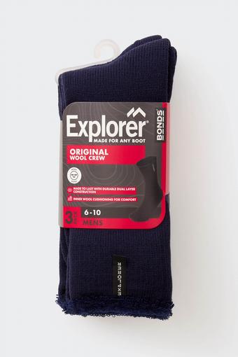 Explorer Mens Original Wool Crew Socks 3 Pack (Navy)