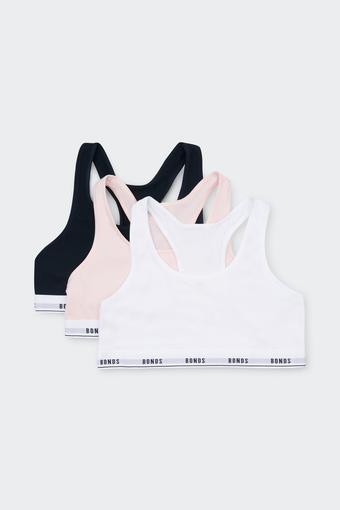 Girls Hipster Racerback Crop 3 Pack (Tea Party / Nu White / Nu Black)