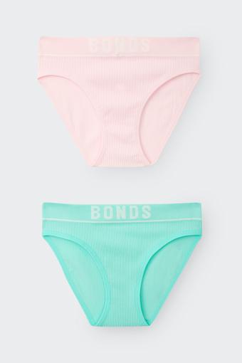 Girls Retro Rib™ Bikini 2 Pack (Exmouth Aqua / Pink Peony)
