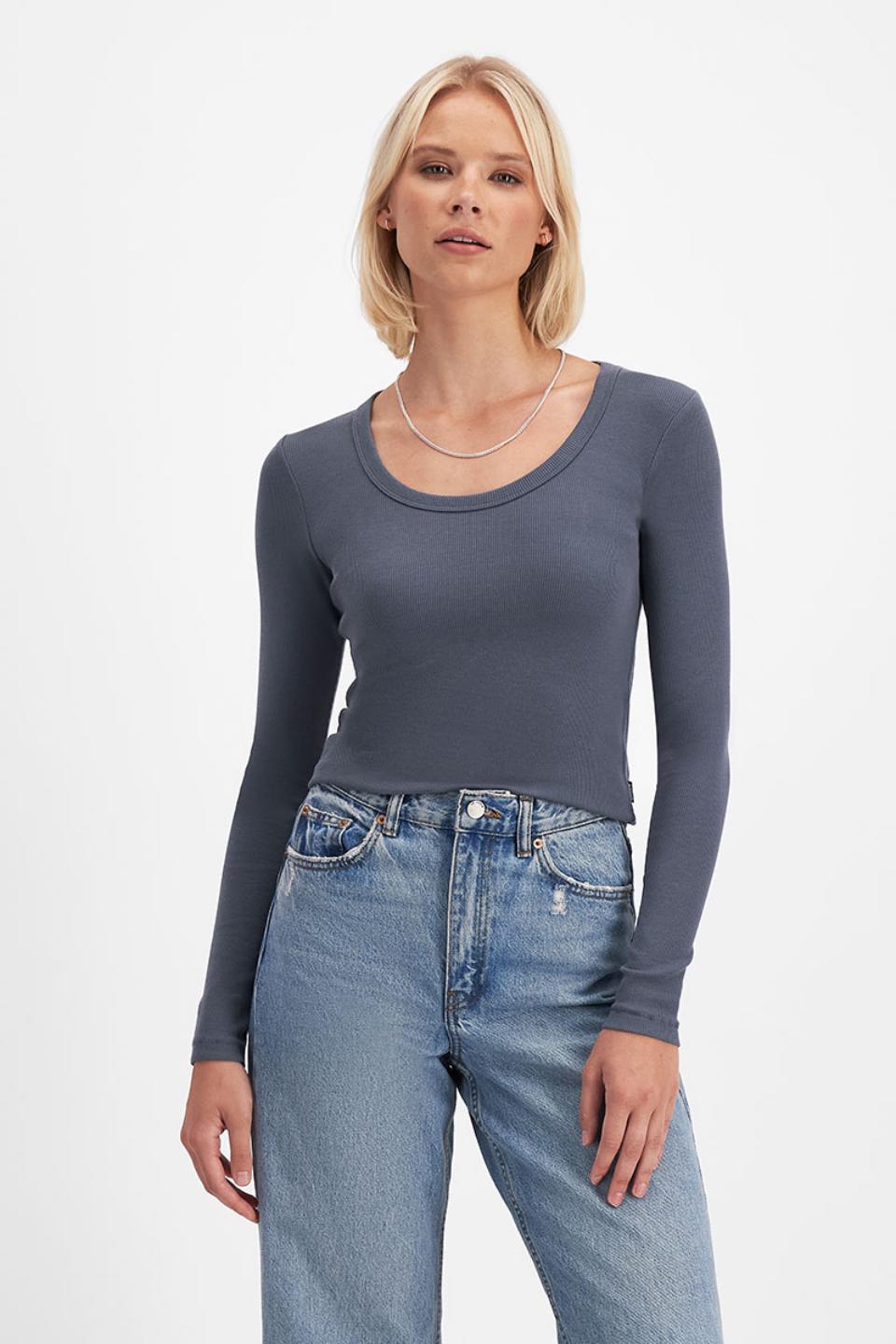 Organic Rib Long Sleeve Scoop Tee