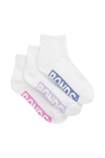 Kids Logo Cushioned Quarter Crew Socks 3 Pack (Girls White)
