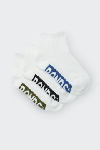 Kids Logo Cushioned Quarter Crew Socks 3 Pack (Boys White)