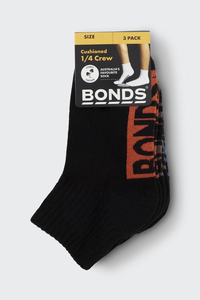 Kids Logo Cushioned Quarter Crew Socks 3 Pack