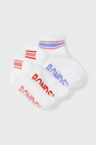 Kids Logo Stripe Quarter Crew Socks 3 Pack (Girls Pack)