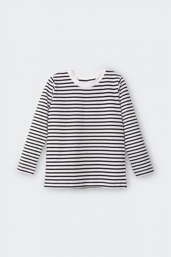 Kids Long Sleeve Crew Tee (Nu Standard Stripe Nu White/Washed Carbon)