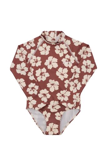Kids Swim Long Sleeve One Piece (Retro Hibisicus)
