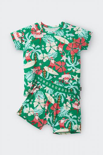Kids Tee Sleep Set (Surfing Santa Green)