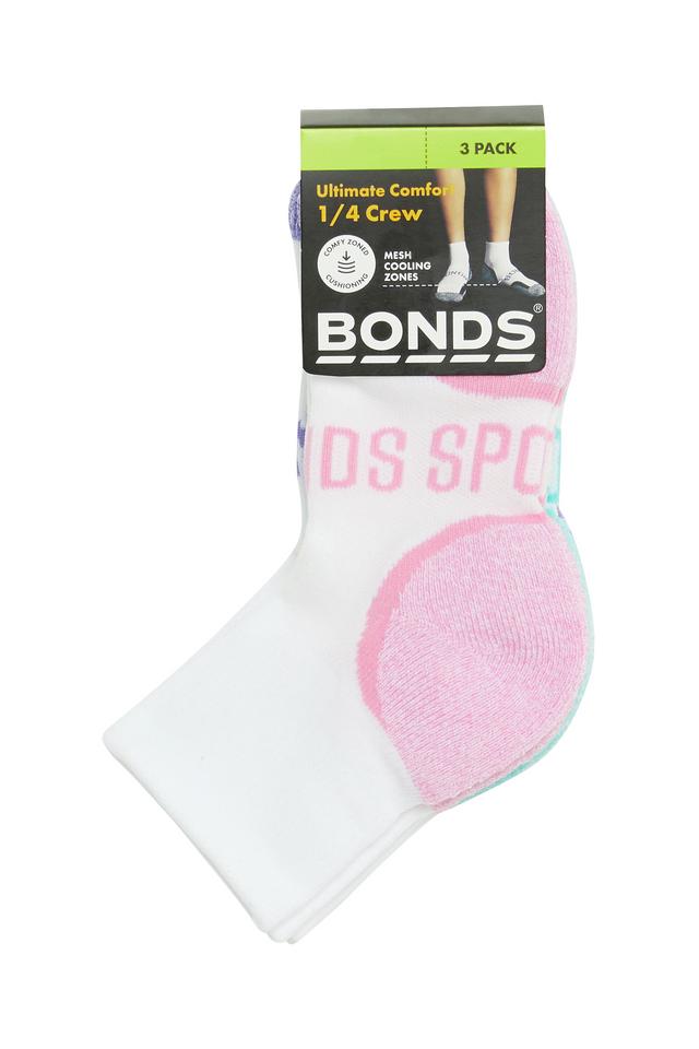 Kids Ultimate Comfort Quarter Crew Socks 3 Pack