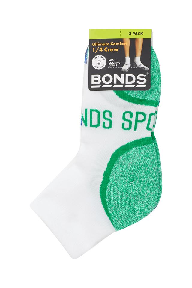 Kids Ultimate Comfort Quarter Crew Socks 3 Pack