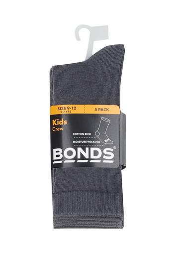 Kids Value Crew Socks 5 Pack (School Grey)