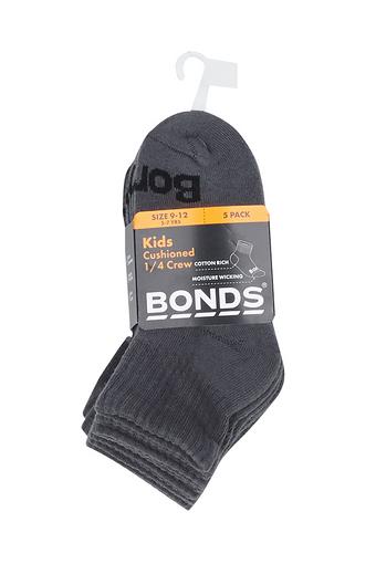 Kids Value Cushioned Quarter Crew Socks 5 Pack (School Grey)