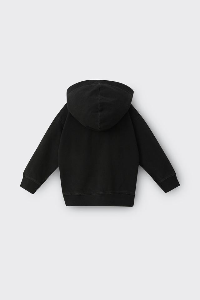 Black Denim Wash Zip Hoodie