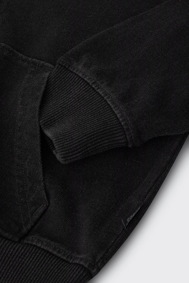 Black Denim Wash Zip Hoodie