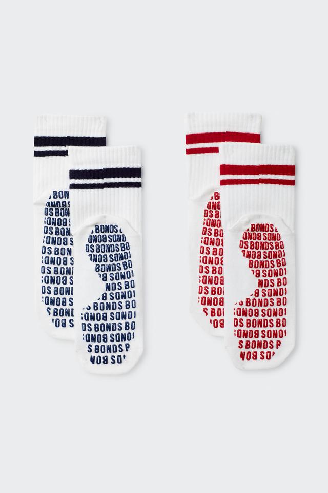 Womens Stripe Grip Half Crew Socks 2 Pack
