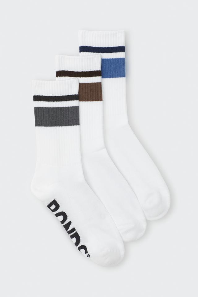 Mens Logo Cushioned Crew With Stripe 3 Pack