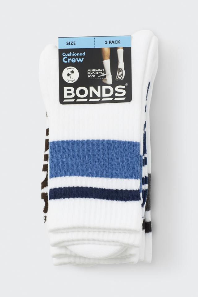 Mens Logo Cushioned Crew With Stripe 3 Pack
