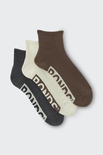 Mens Logo Cushioned Quarter Crew Socks 3 Pack (Brown Pack)