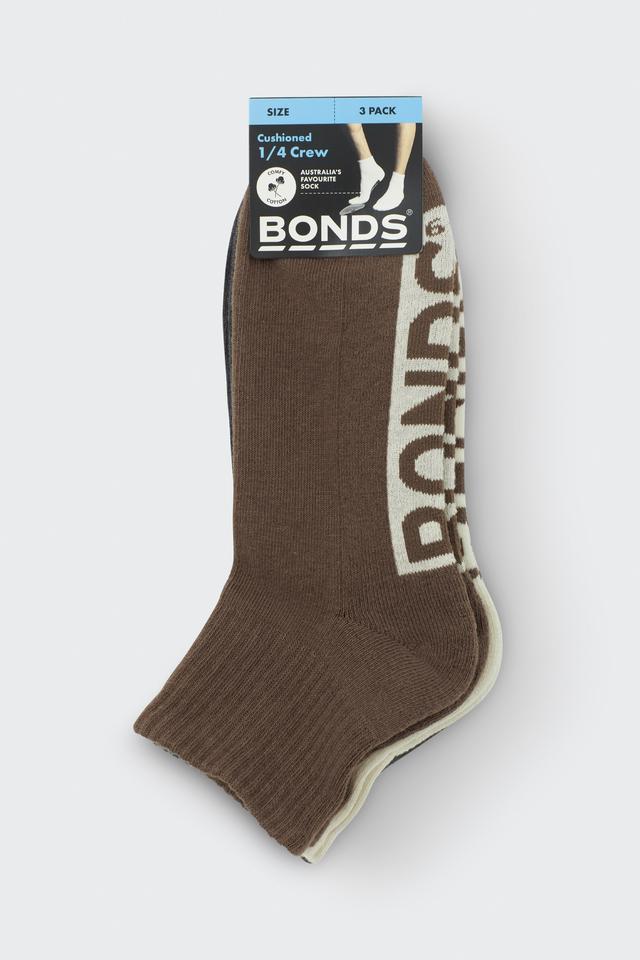 Mens Logo Cushioned Quarter Crew Socks 3 Pack