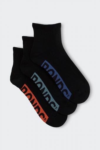 Mens Logo Cushioned Quarter Crew Socks 3 Pack (Black Fashion)
